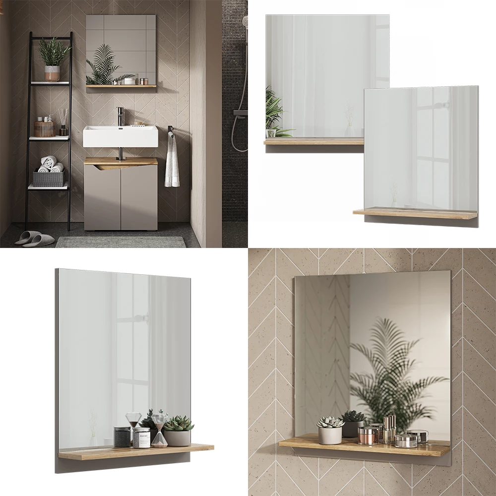 Vicco Badspiegel Greige 60 x 67 cm mit Regal, Marelle
