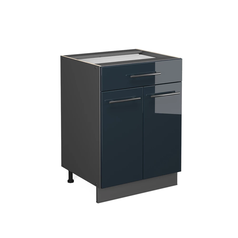 Meuble bas de cuisine en Bleu foncé brillant sur fond blanc
