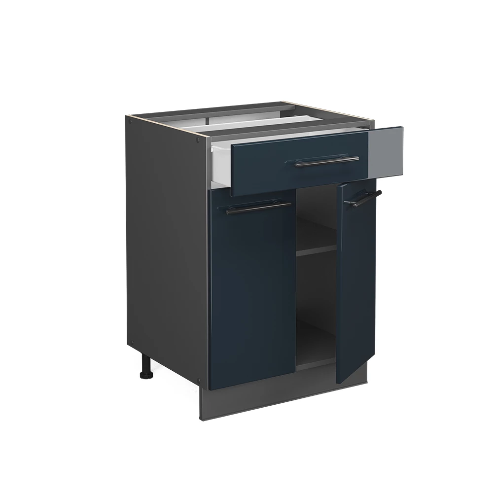 Meuble bas de cuisine en Bleu foncé brillant sur fond blanc