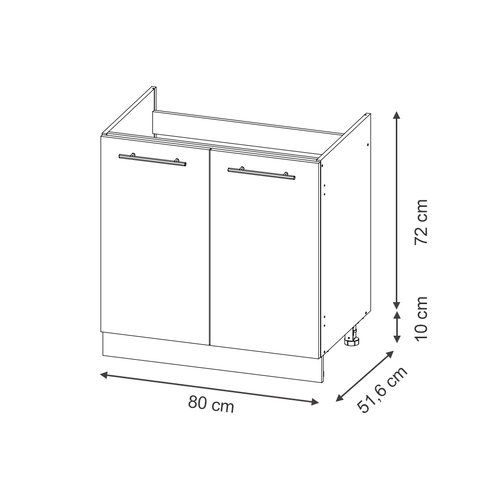 Armoires de cuisine en Bleu foncé brillant sur fond blanc avec dimensions visibles