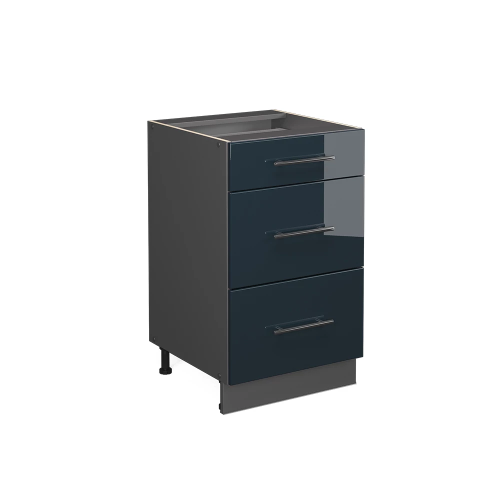 Armoire à tiroirs en Bleu foncé brillant sur fond blanc