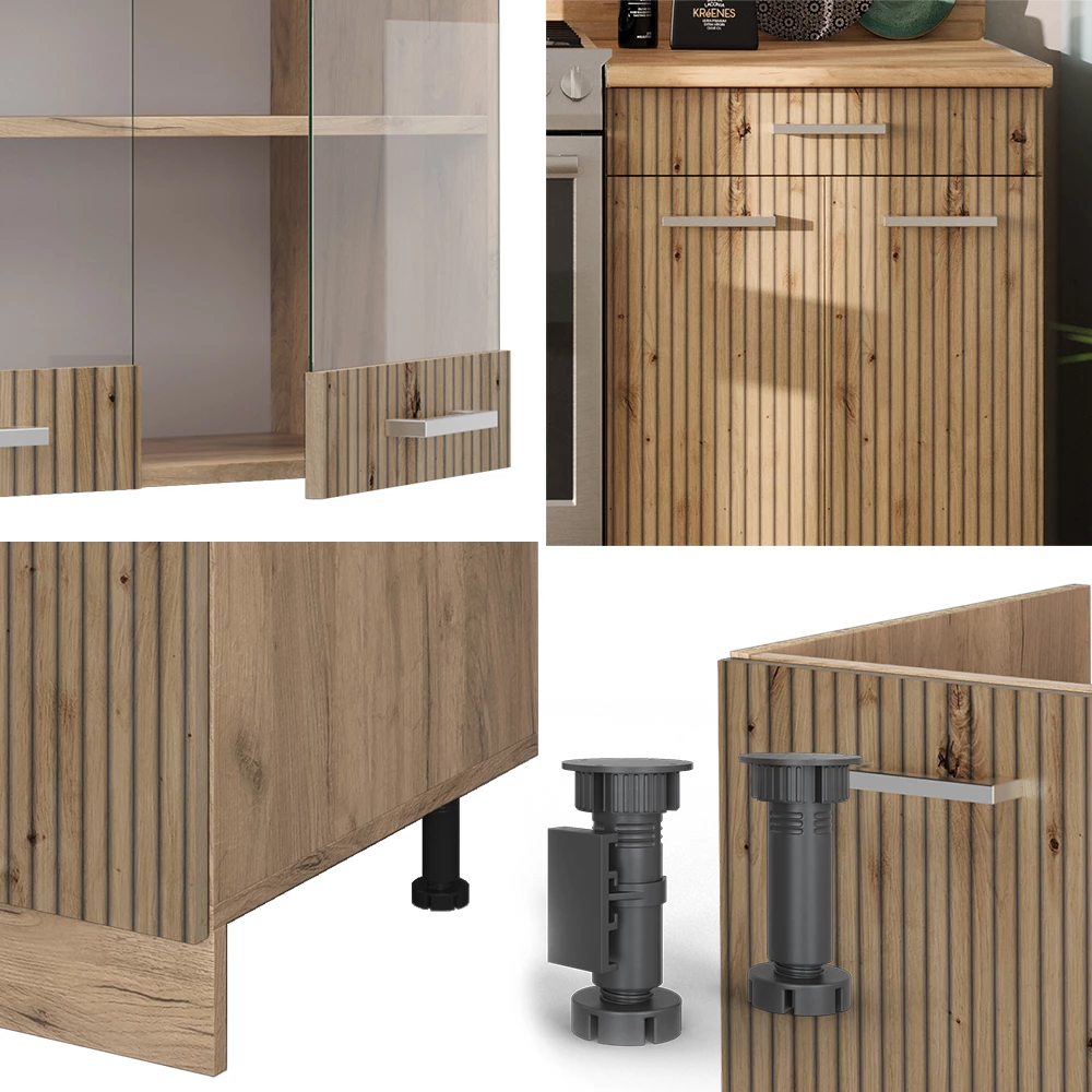 Küchenzeile in Artisan-Eiche/Goldkraft Eiche, dargestellt im Ambiente mit Dekoration
