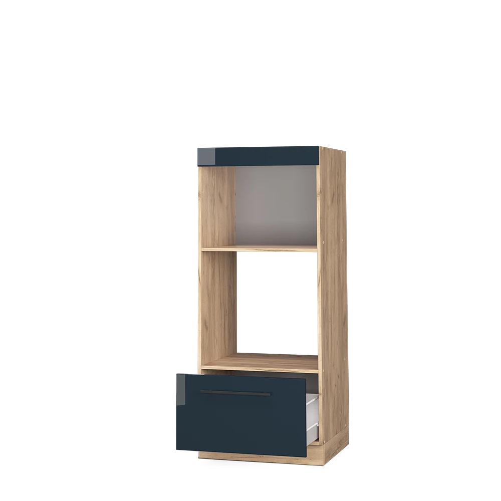 Magnetronkast in Donkerblauw hoogglans shown in ambient setting with decoration