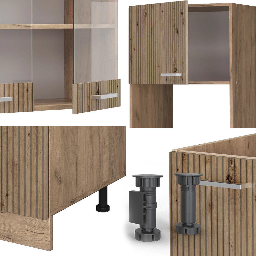 Hoekkeuken in Artisanaal eiken/Goudkraft eiken op een witte achtergrond