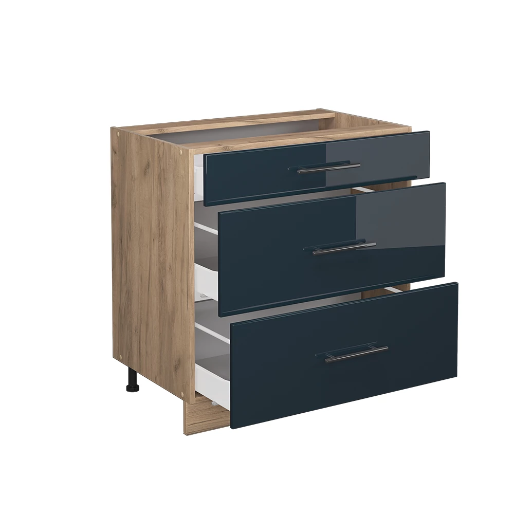 Keukenonderkast in Donkerblauw hoogglans shown in ambient setting with decoration