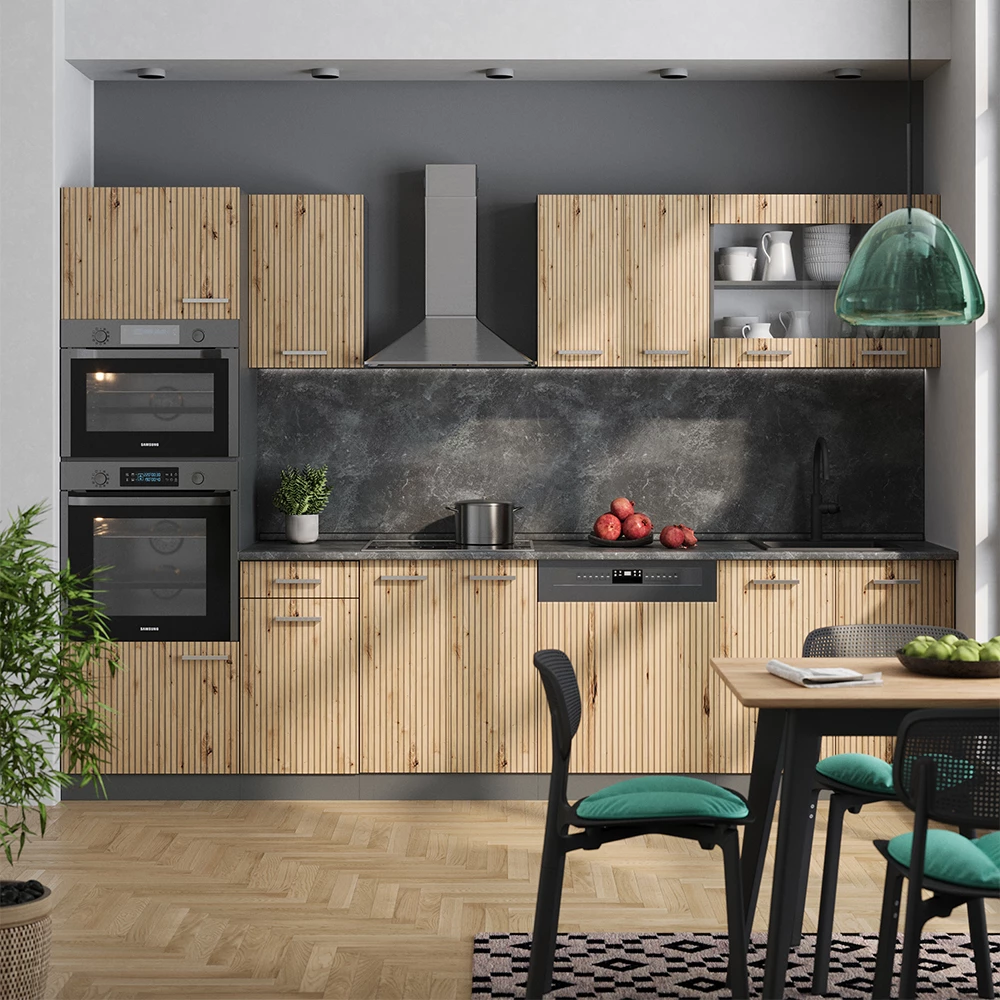 Vicco Kuhinjski blok Artisan hrast/antracit 300 cm z visoko omaro, DP Antracit, R-Line