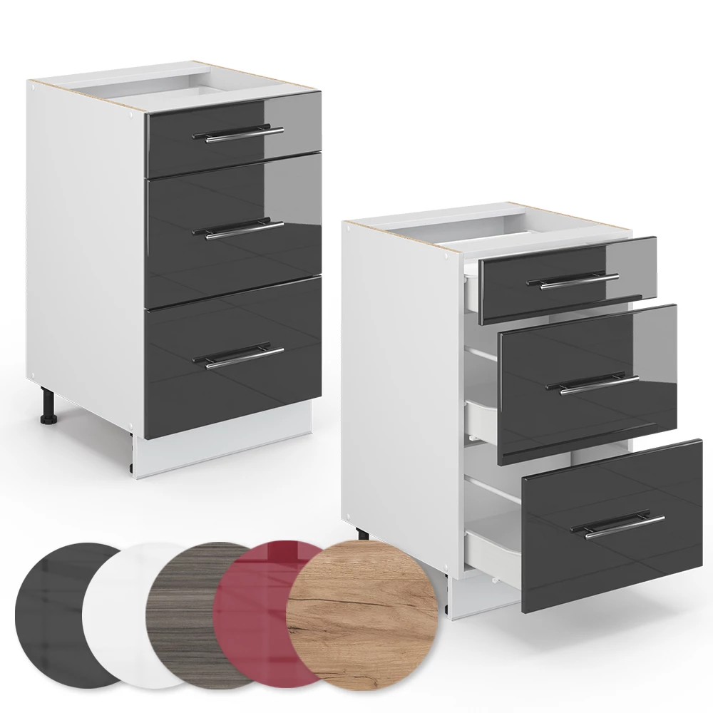 Nahaufnahme von Küchenschränke in Anthrazit Hochglanz, zeigt Design- und Oberflächendetails