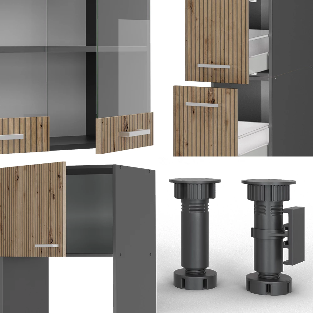 Keuken in Artisanaal eiken/antraciet op een witte achtergrond