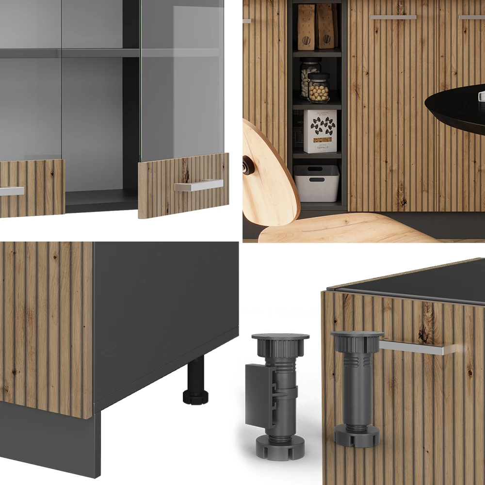Singleküche in Artisan Eiche/Anthrazit, dargestellt im Ambiente mit Dekoration