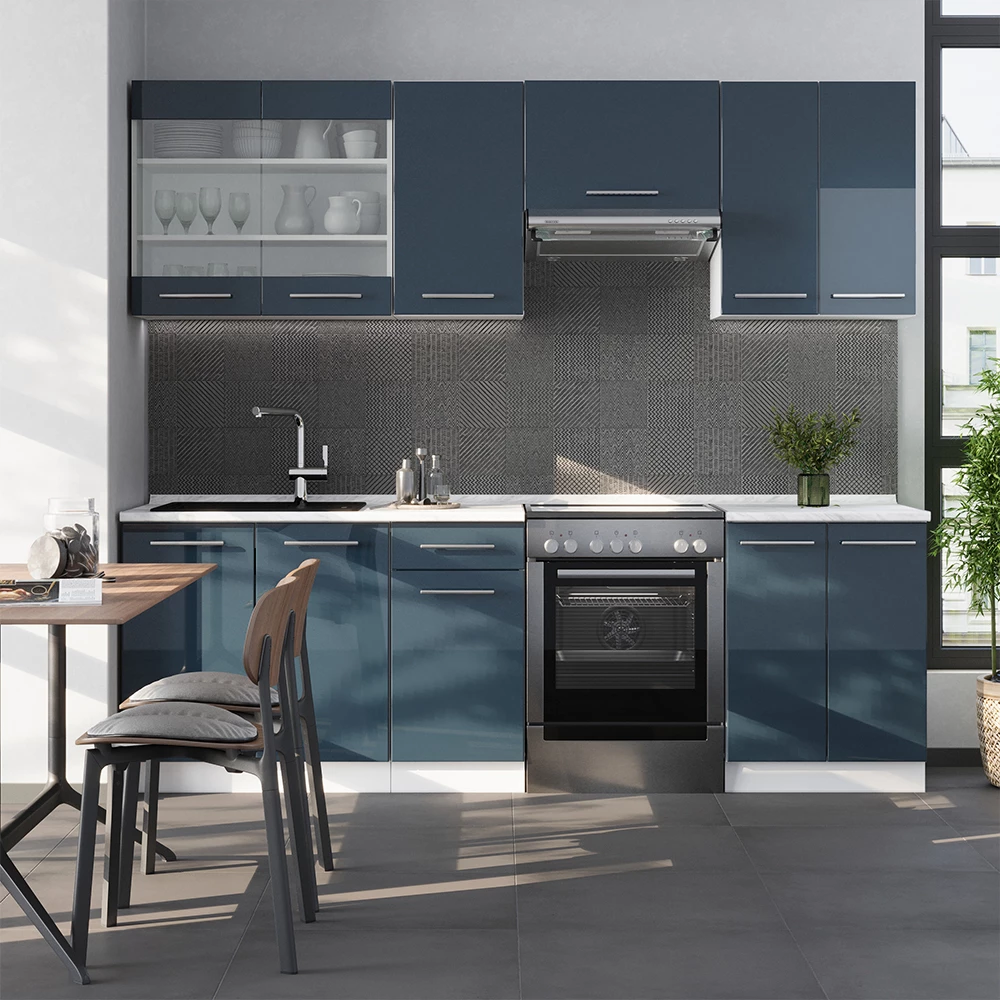 Kitchenette in Albastru închis mare luciu/alb on white background