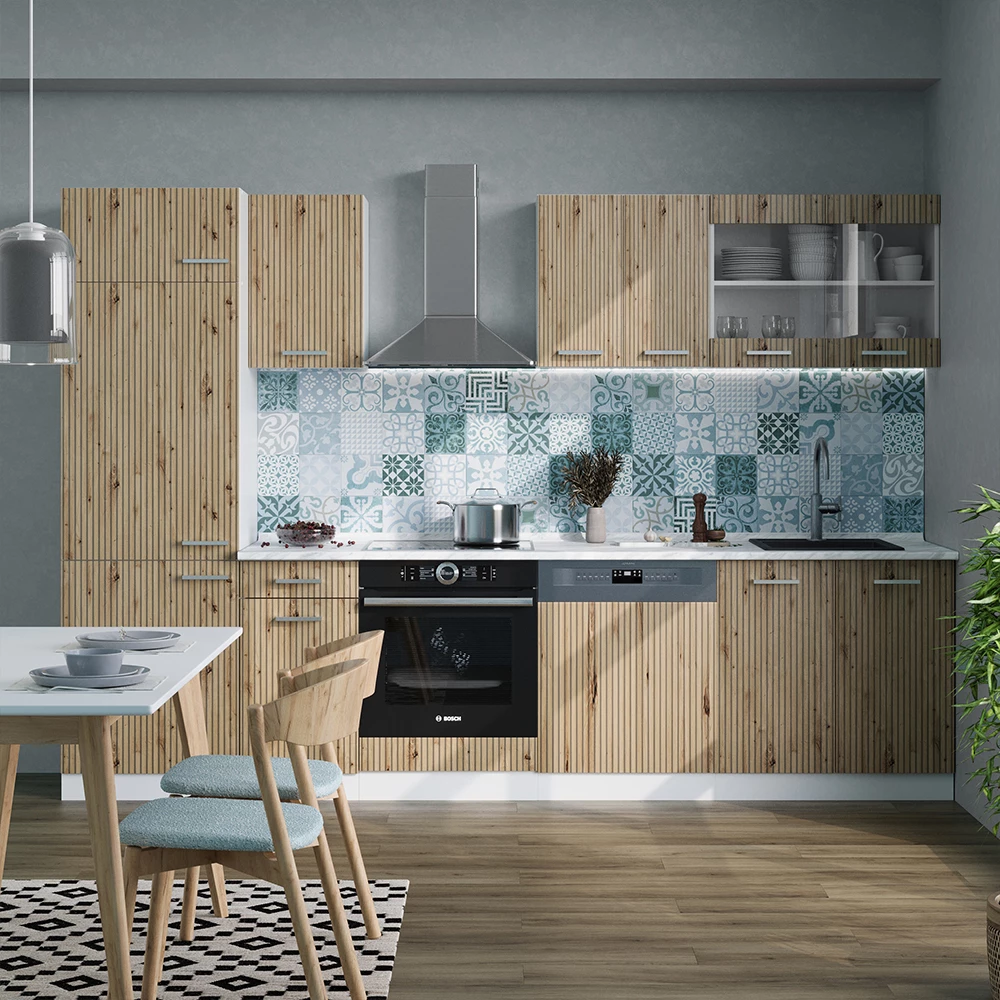 Vicco Kitchenette Stejar artizanal/alb 300cm, R-Line