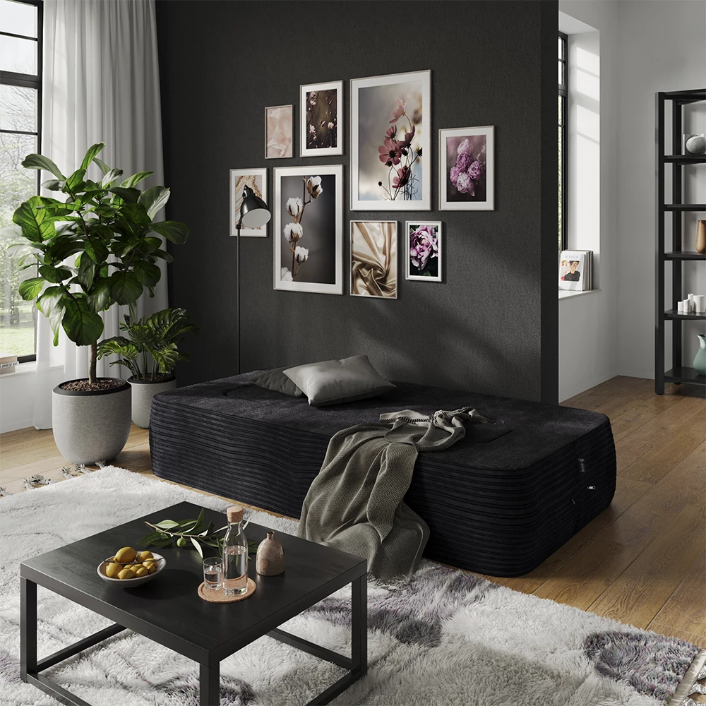 livinity® Sofa Schwarz 190 cm mit Schlaffunktion, Lille