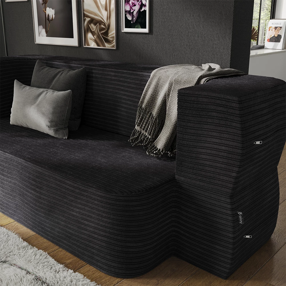 livinity® Sofa Schwarz 190 cm mit Schlaffunktion, Lille