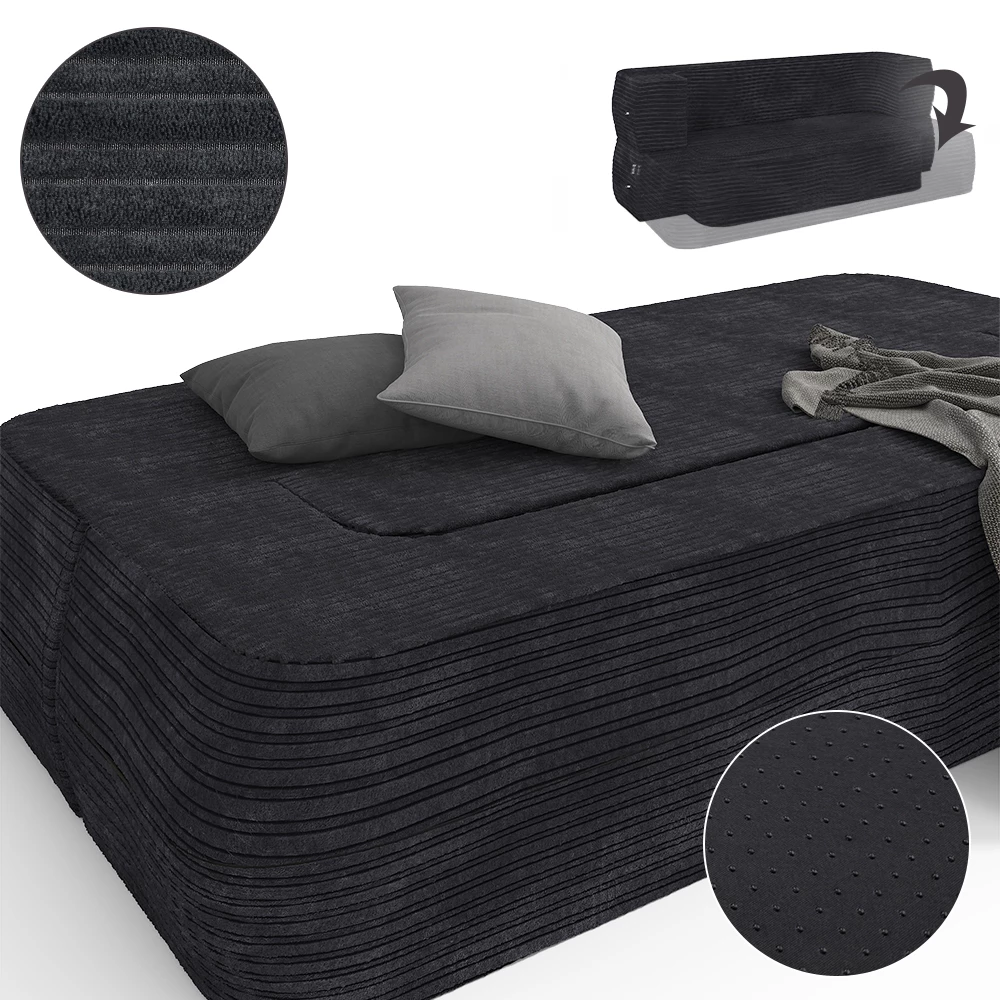 livinity® Sofa Schwarz 190 cm mit Schlaffunktion, Lille