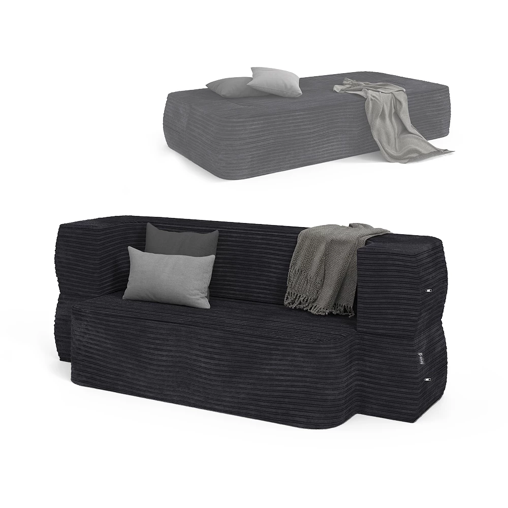 livinity® Sofa Schwarz 190 cm mit Schlaffunktion, Lille