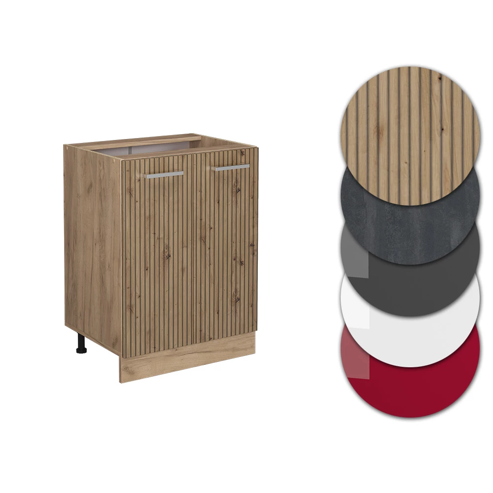 Nahaufnahme von Küchenunterschrank in Artisan-Eiche, zeigt Design- und Oberflächendetails