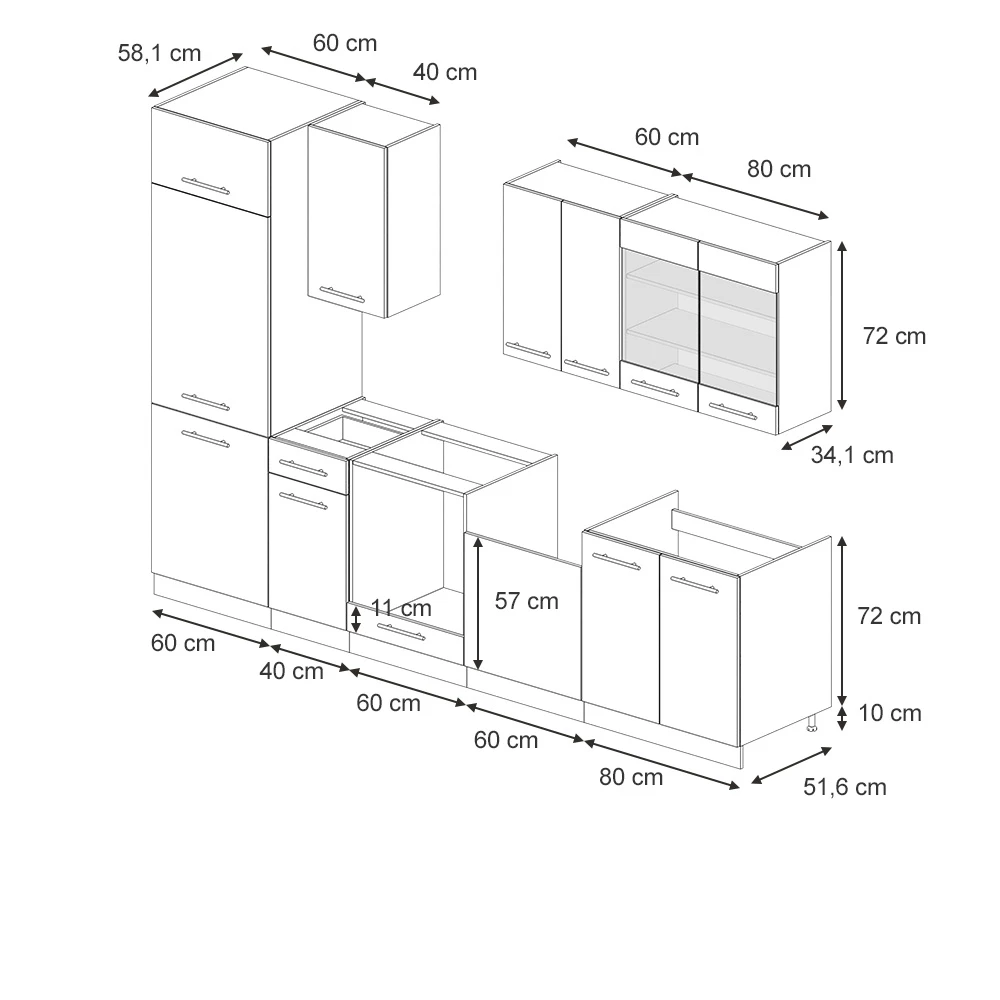 Vicco Küchenzeile Dunkelblau Hochglanz/Goldkraft Eiche 300 cm , AP Marmor, Fame-Line