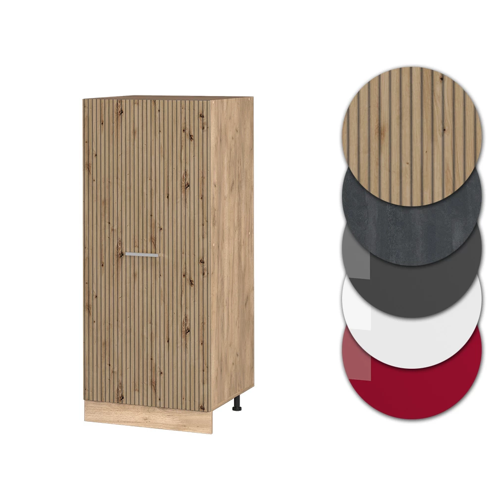 Nahaufnahme von Hochschrank in Artisan-Eiche, zeigt Design- und Oberflächendetails