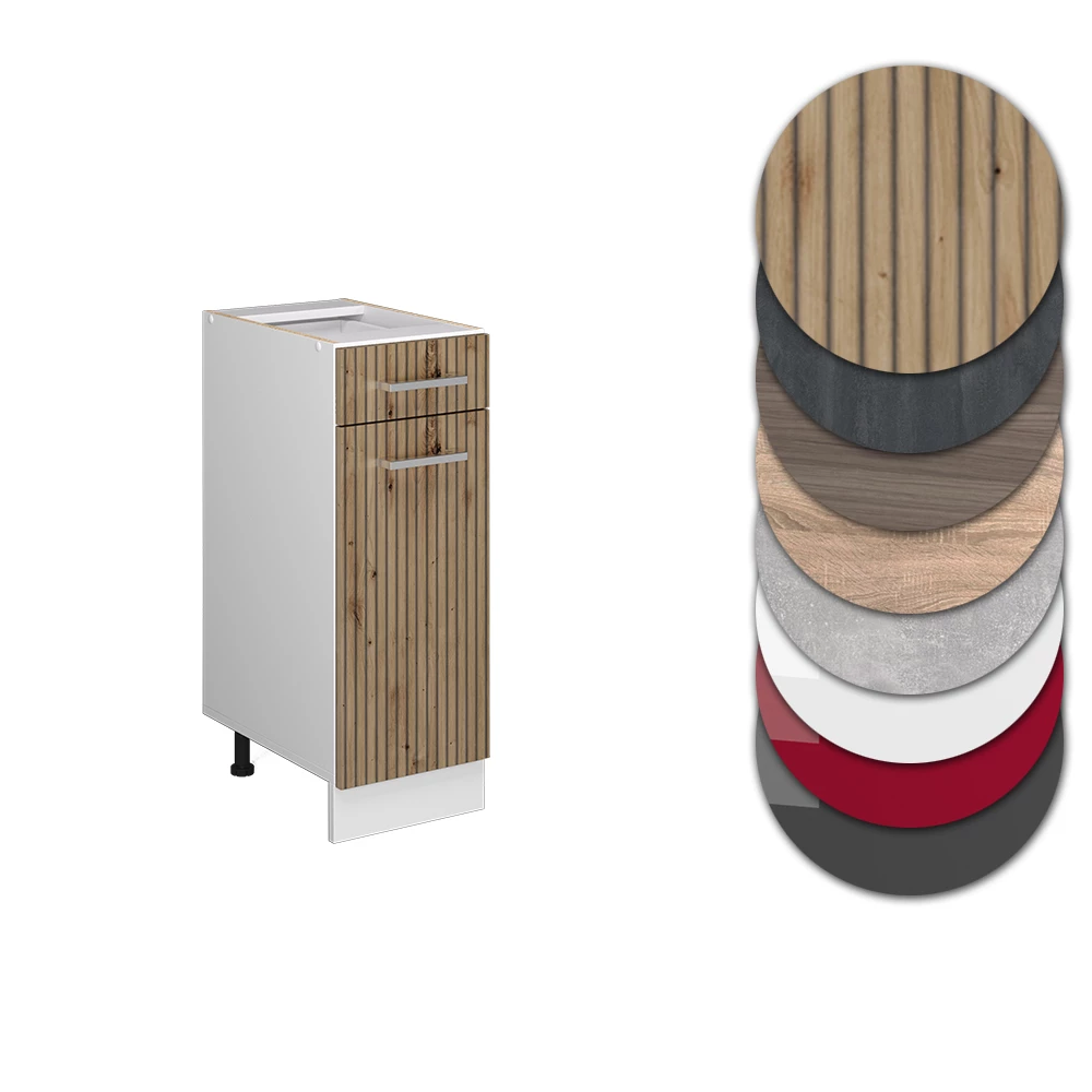 Nahaufnahme von Küchenschrank in Artisan-Eiche, zeigt Design- und Oberflächendetails