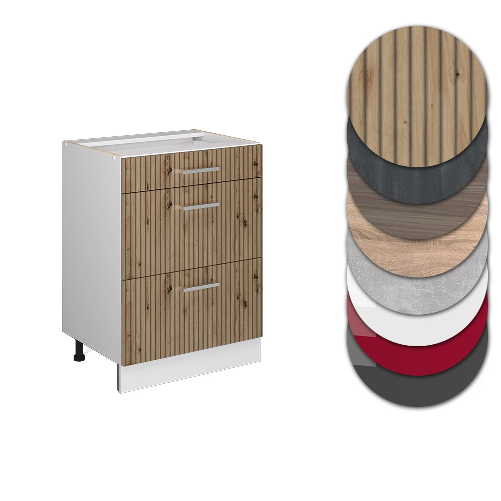 Nahaufnahme von Küchenschrank in Artisan-Eiche, zeigt Design- und Oberflächendetails