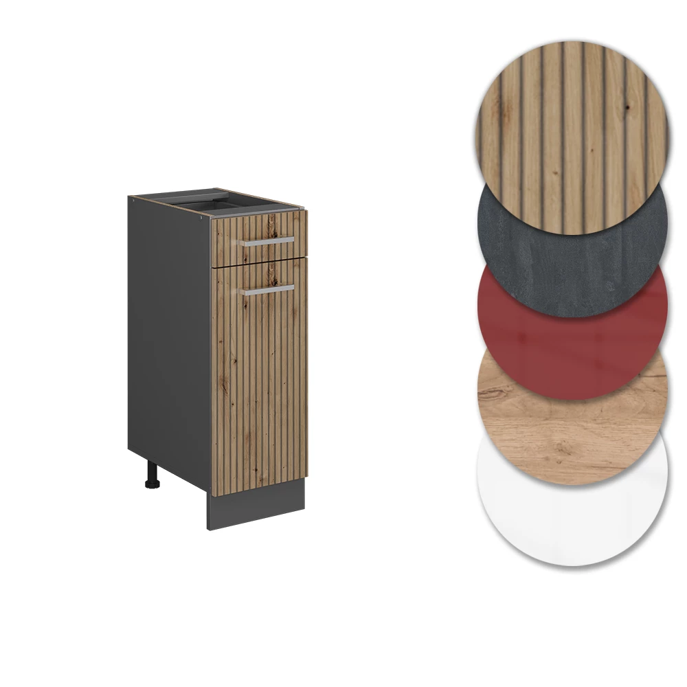 Nahaufnahme von Küchenschrank in Artisan-Eiche, zeigt Design- und Oberflächendetails
