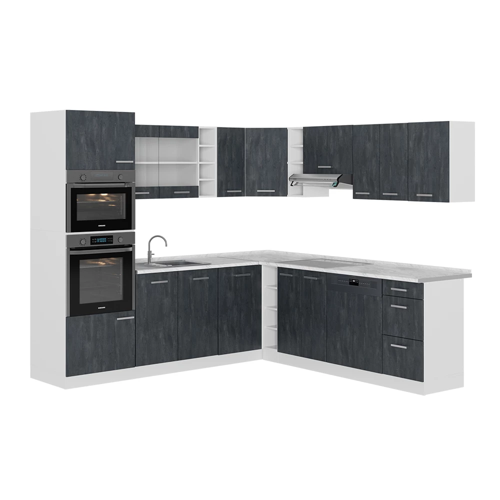 Vicco Kuchnia narożna Czarny beton/biały 237 x 247 cm BP Marmur, R-Line