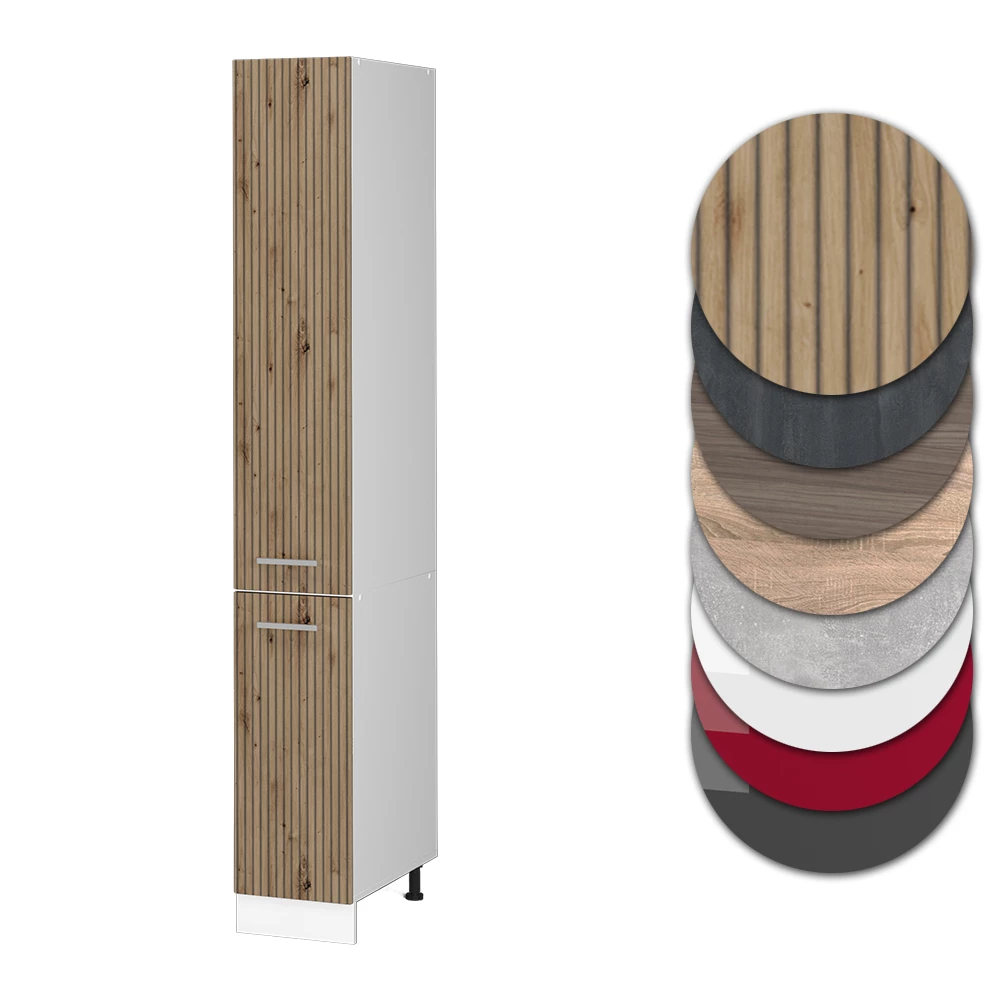 Nahaufnahme von Apothekerschrank in Artisan-Eiche, zeigt Design- und Oberflächendetails