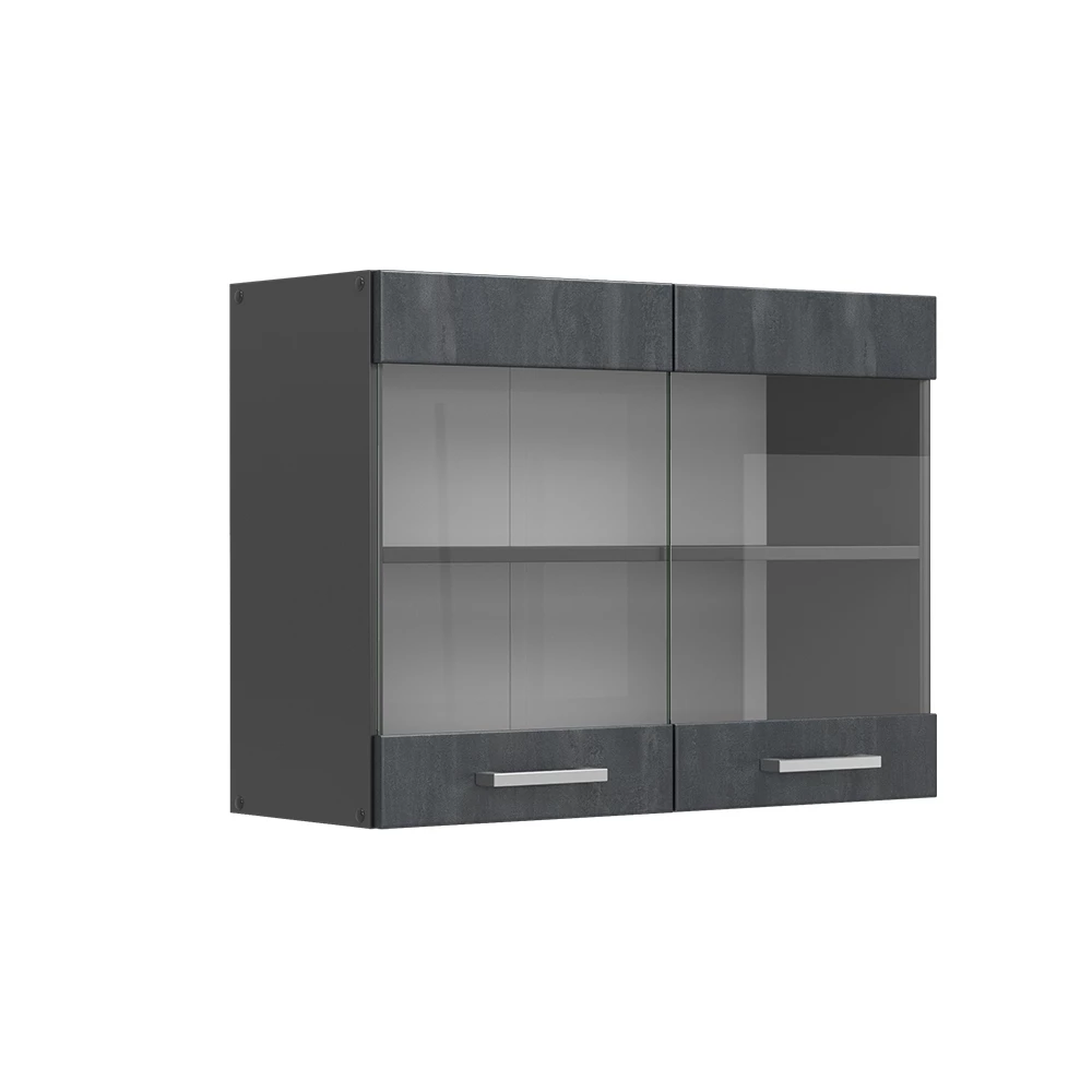 Vicco Küchenglasschrank Schwarz Beton 80 cm, R-Line