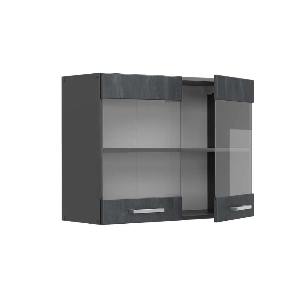 Vicco Küchenglasschrank Schwarz Beton 80 cm, R-Line