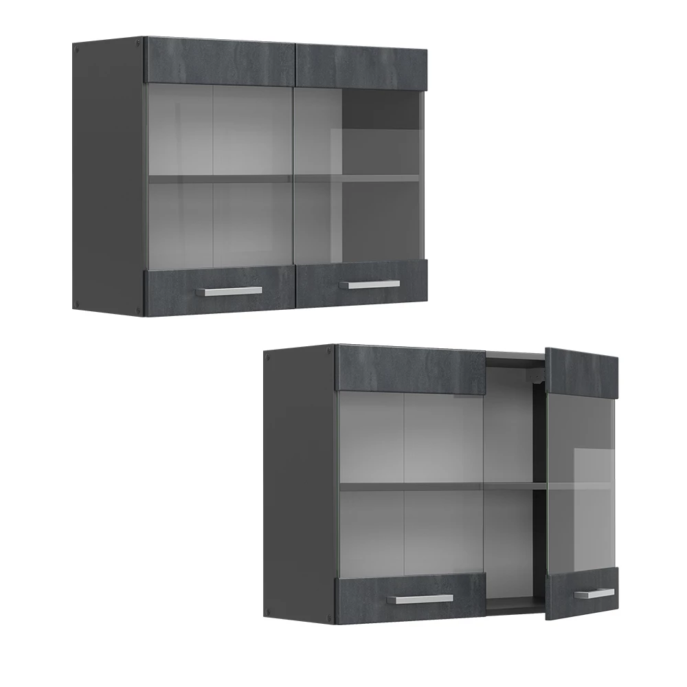 Vicco Küchenglasschrank Schwarz Beton 80 cm, R-Line