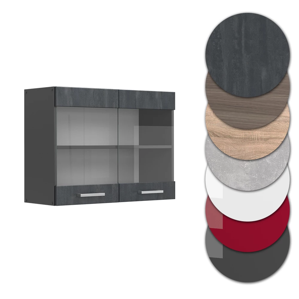 Vicco Küchenglasschrank Schwarz Beton 80 cm, R-Line