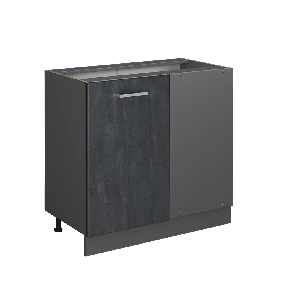 Vicco Eckunterschrank Schwarz Beton 86 cm ohne Arbeitsplatte, R-Line