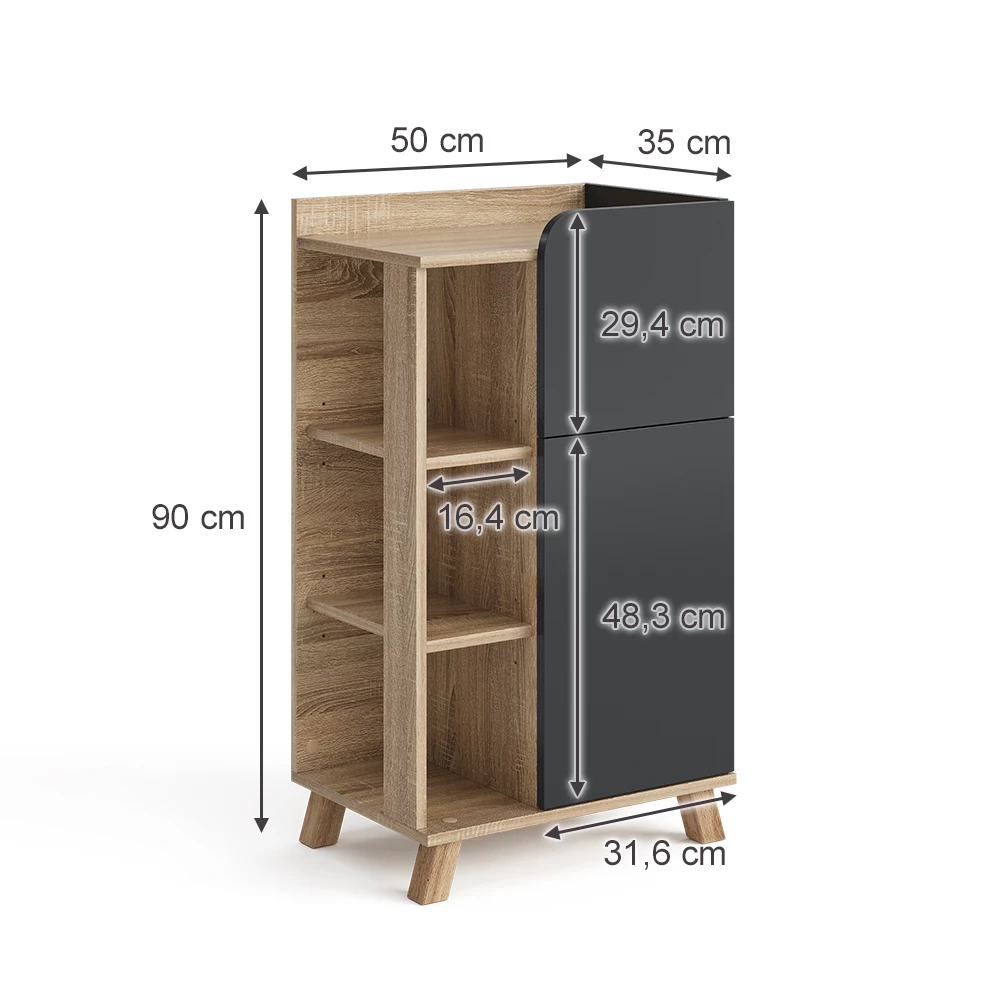 Vicco Armadietto di base Antracite 50 x 90 cm con anta e cassetto, Karen