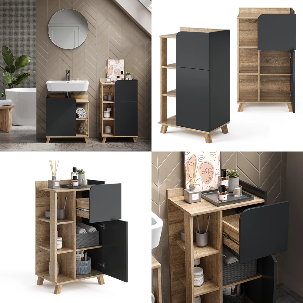 Vicco Armadietto di base Antracite 50 x 90 cm con anta e cassetto, Karen