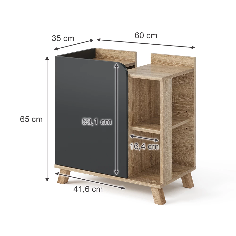 Vicco Mobiletto per lavabo Antracite 60 x 65 cm con porta e vani aperti, Karen