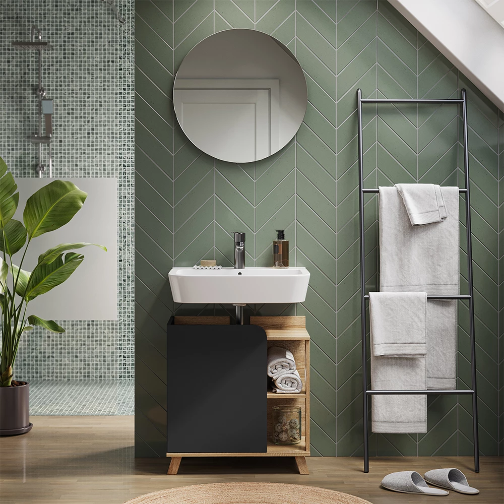 Vicco Mobiletto per lavabo Antracite 60 x 65 cm con porta e vani aperti, Karen