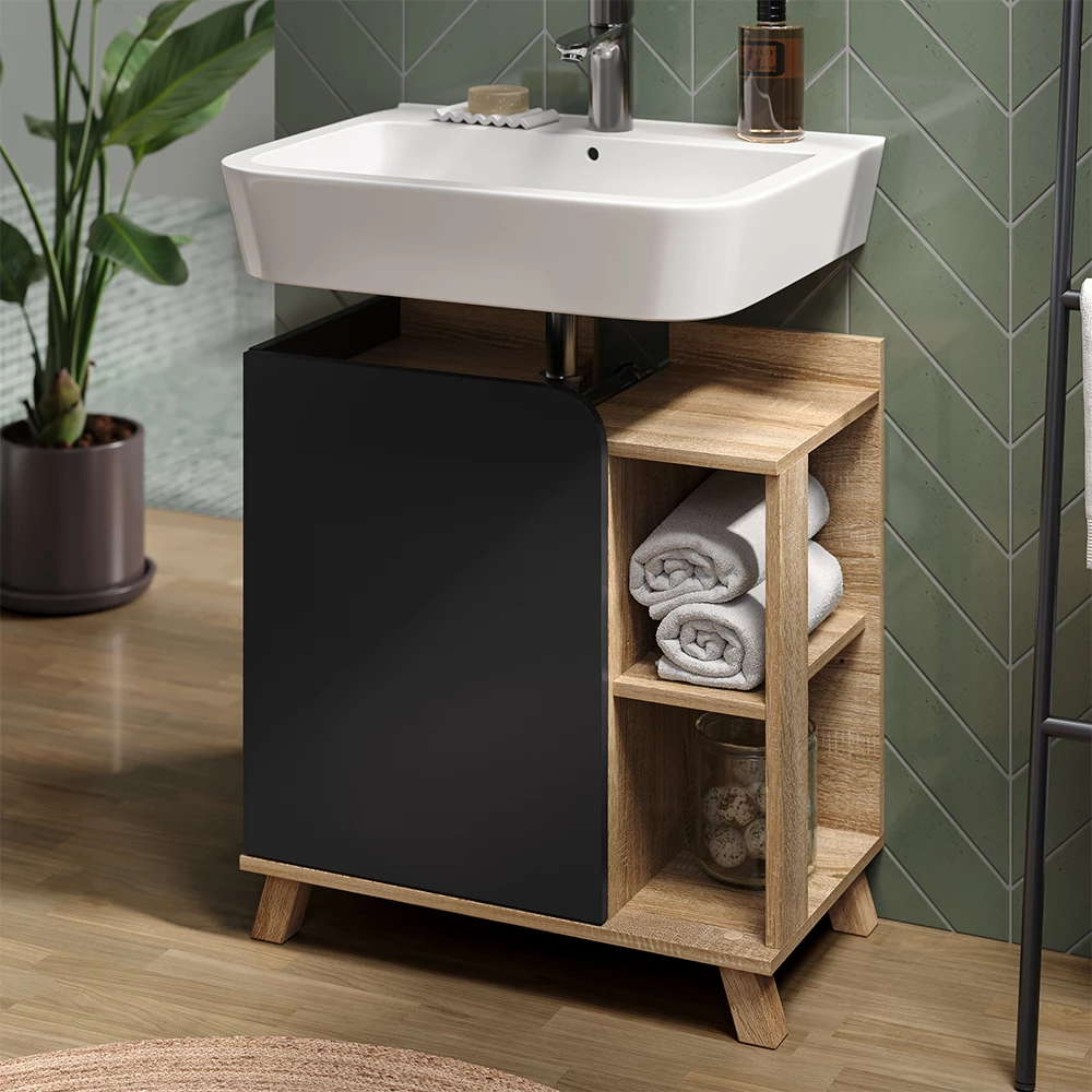Vicco Mobiletto per lavabo Antracite 60 x 65 cm con porta e vani aperti, Karen