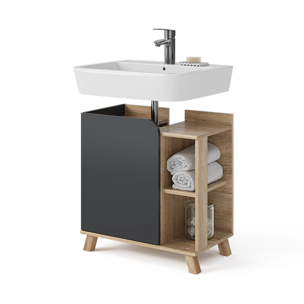 Vicco Mobiletto per lavabo Antracite 60 x 65 cm con porta e vani aperti, Karen