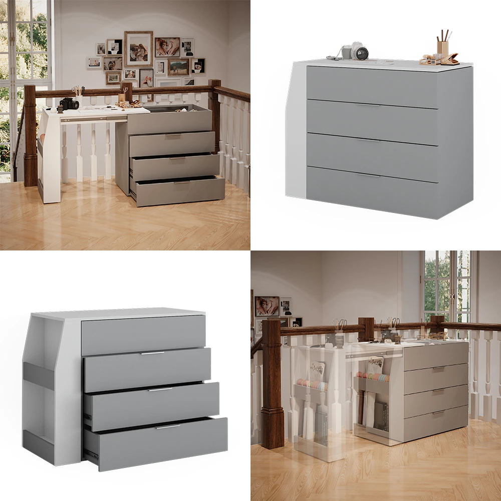 livinity® Basteltisch Grau 95.5 x 80 cm ausklappbar, 4 Schubladen, Iva