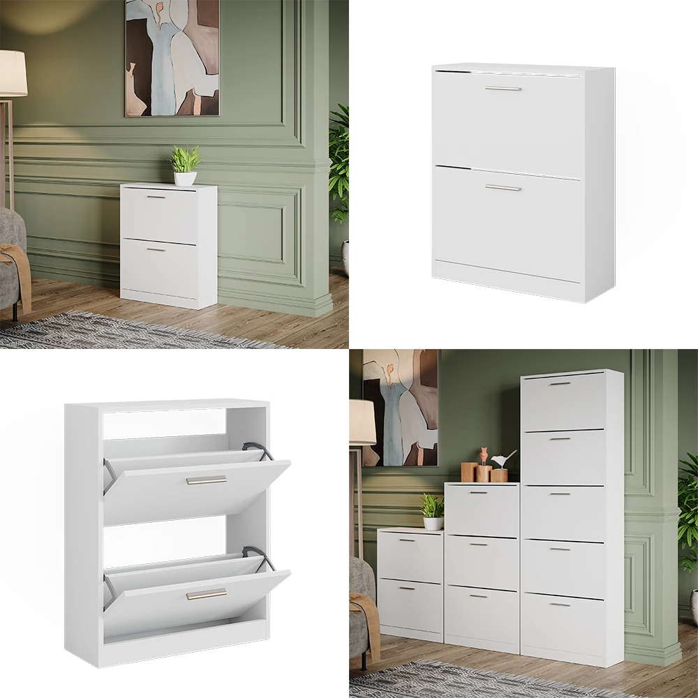 Schuhschrank Gizmo Weiß 59 x 72.5 cm 2 Fächern livinity®