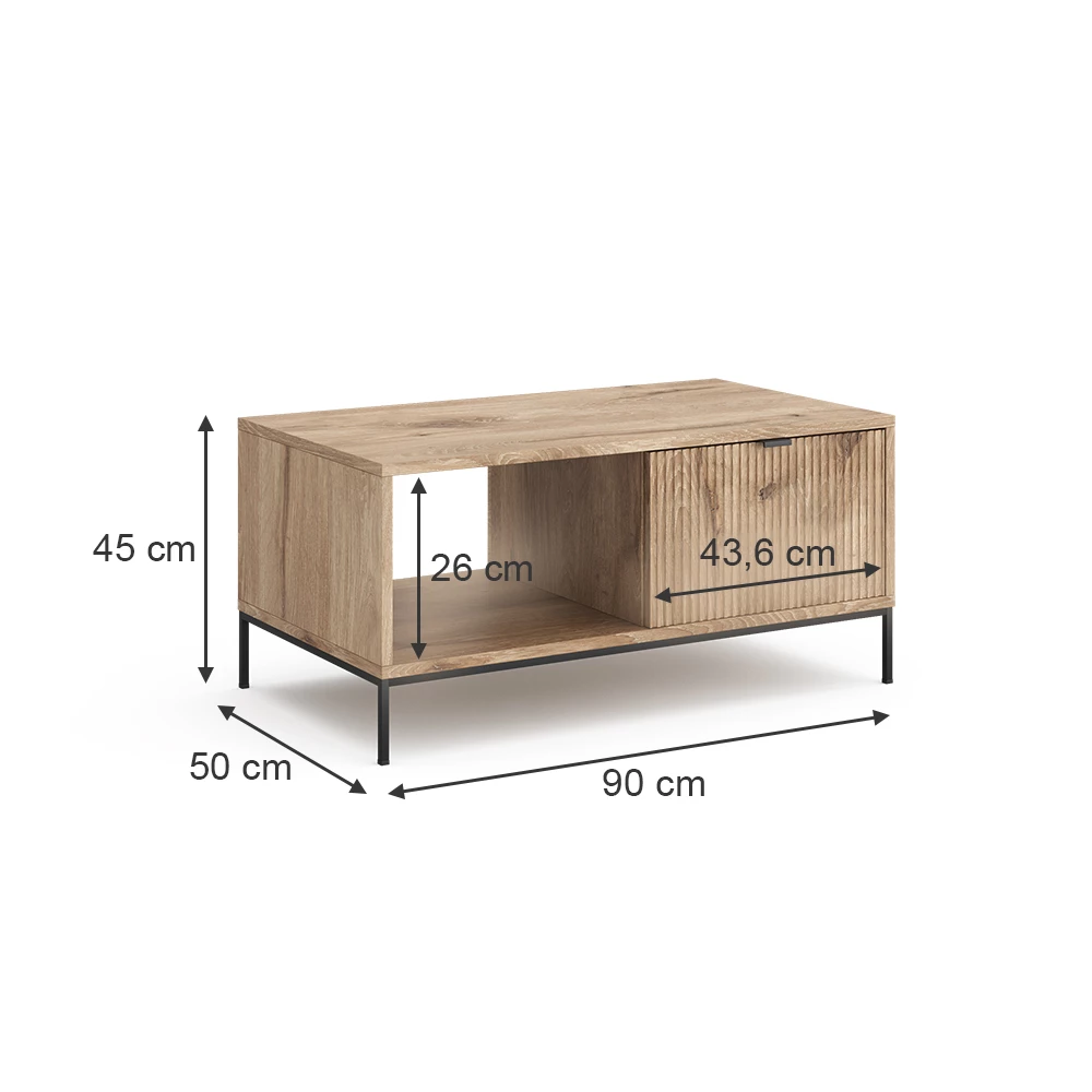 livinity® Couchtisch Viking Oak 90 x 50 cm mit einer Schublade, Eliza