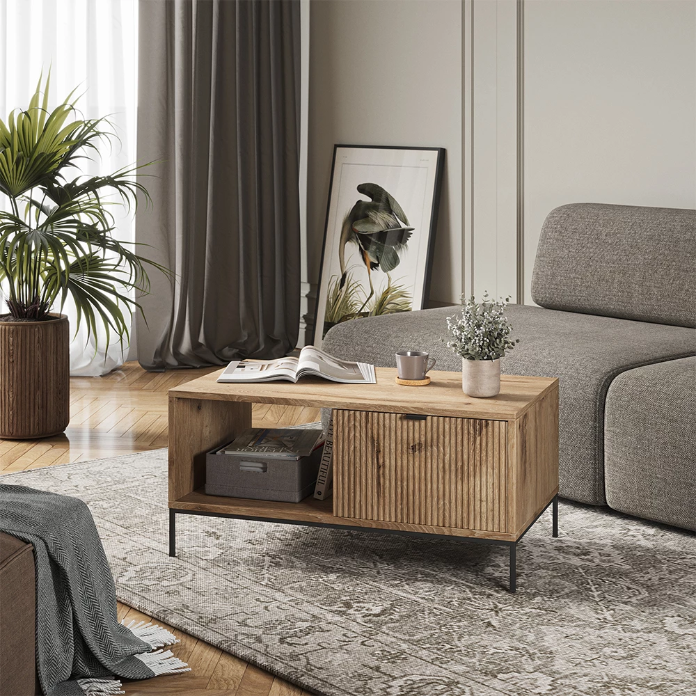 livinity® Couchtisch Viking Oak 90 x 50 cm mit einer Schublade, Eliza