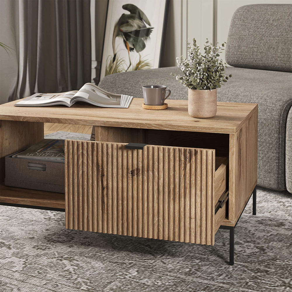 livinity® Couchtisch Viking Oak 90 x 50 cm mit einer Schublade, Eliza