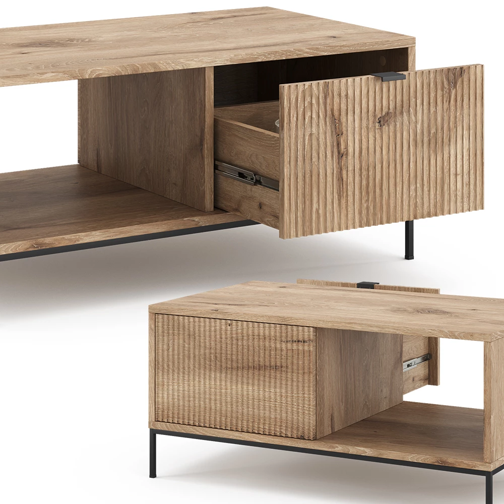 livinity® Couchtisch Viking Oak 90 x 50 cm mit einer Schublade, Eliza