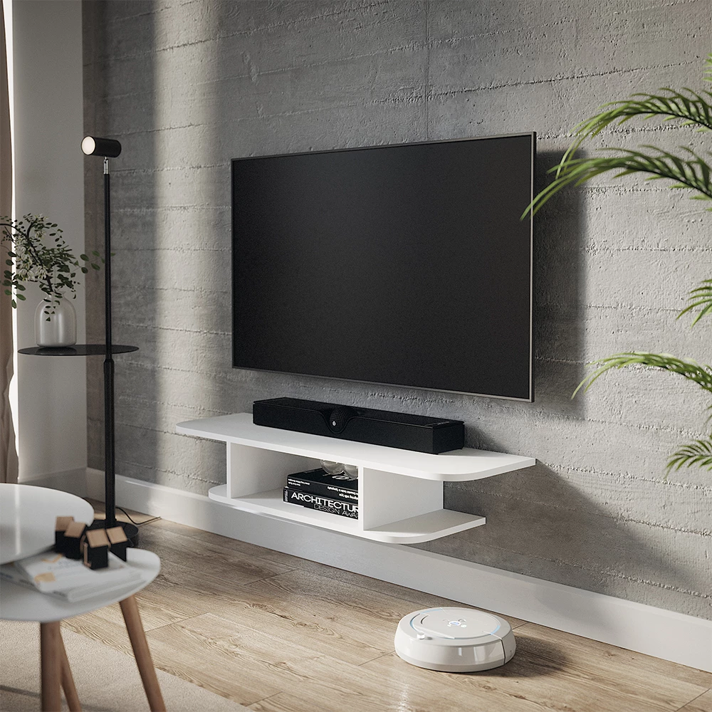 Tv-Schrank in Weiß, dargestellt im Ambiente mit Dekoration