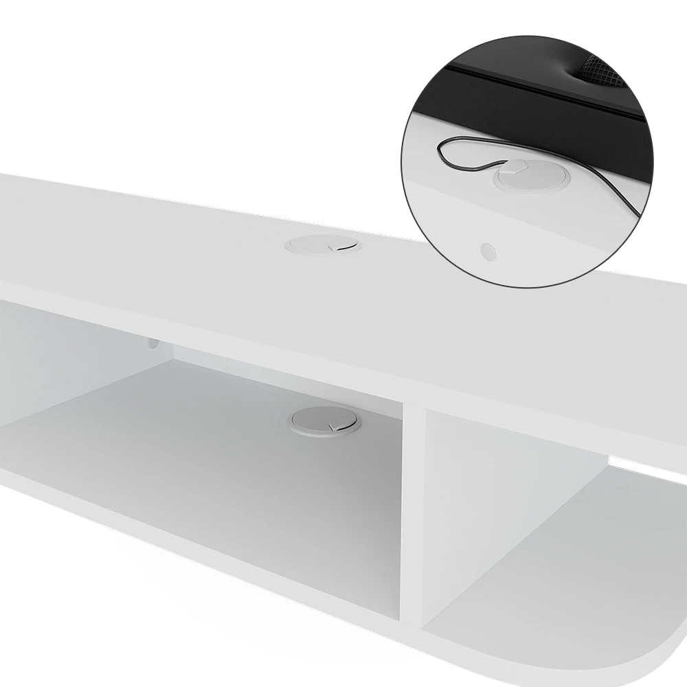 Nahaufnahme von Tv-Schrank in Weiß, zeigt Design- und Oberflächendetails
