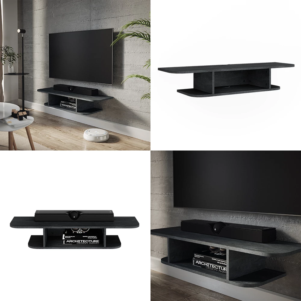 Tv-Schrank Lorio Schwarz Beton 105 x 18.2 cm offene Fächer livinity®
