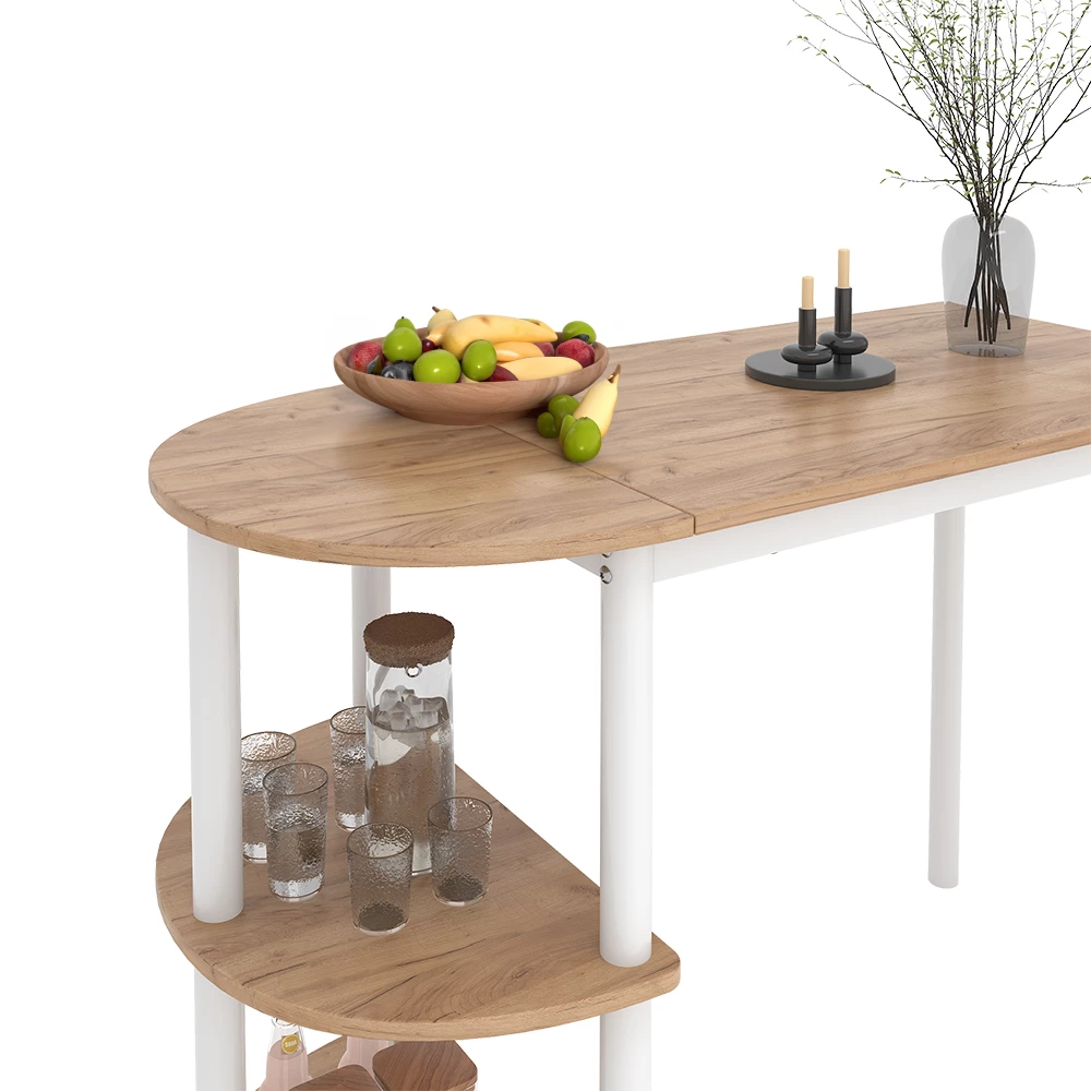 Nahaufnahme von Küchentisch in Goldkraft Eiche/Weiß, zeigt Design- und Oberflächendetails