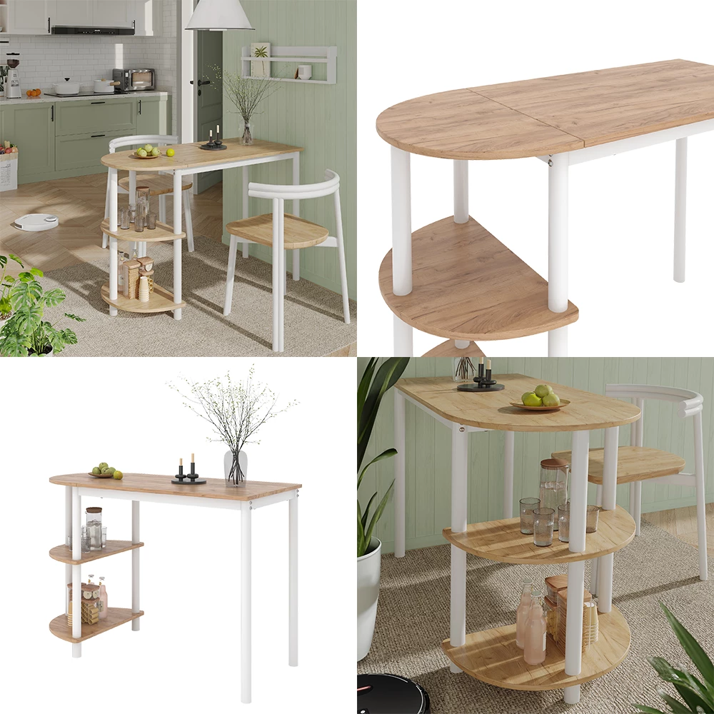 Küchentisch Freetown Goldkraft Eiche/Weiß 110 x 50 cm mit offene Ablagen livinity®