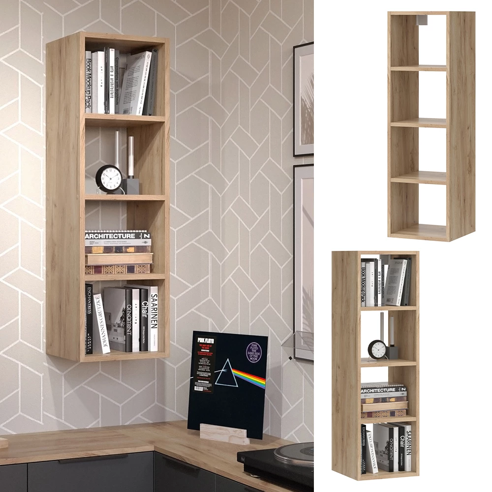 Vicco Wandregal Anthrazit 30 x 100 cm mit 4 offene Ablagen, Wido